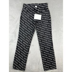 Alexander Wang High Rise Slim Logo Jeans Grey Aged White Print Size 25 NWT
